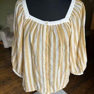 Lucky Brand Yellow and White Striped Blouse